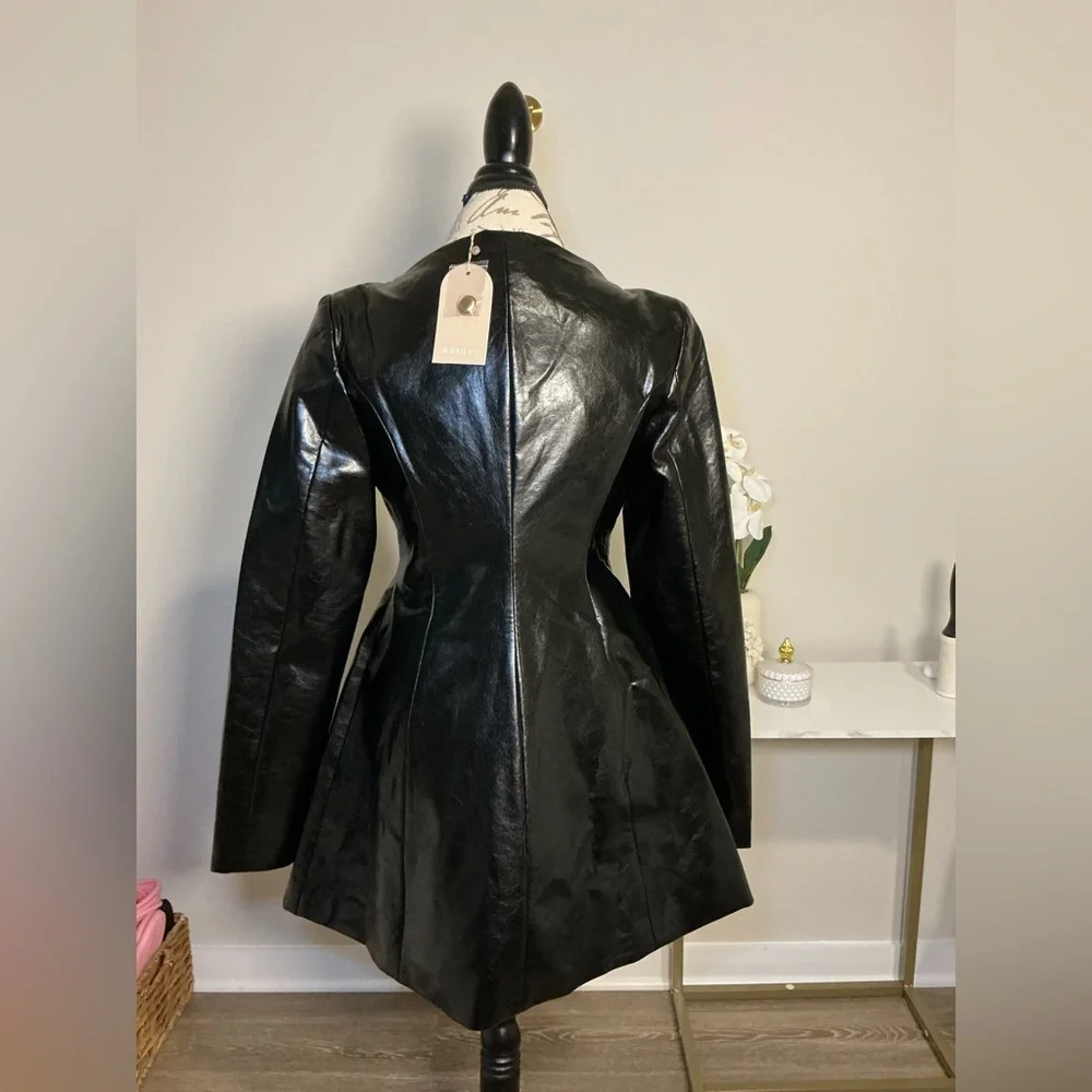 Meshki Black Leather Button-Up Women's dress - Picture 5 of 10